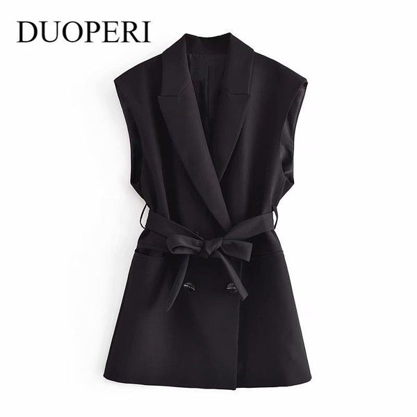 women's suits & blazers duoperi 2021 elegant office lady sleeveless blazer with belt women fashion coat chic jacket woman vest suit ves, White;black
women's suits & blazers duoperi 2021 elegant office lady sleeveless blazer with belt women fashion coat chic jacket woman vest suit ves, White;black