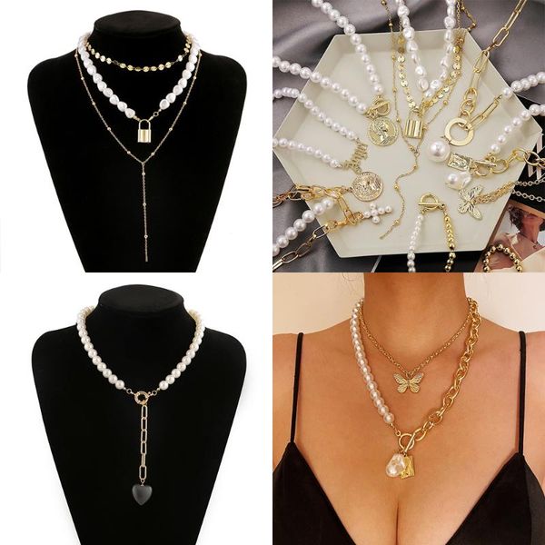 pendant necklaces fashion simple multi-layer baroque pearl chain necklace for women gold butterfly toggle clasp circle jewelry, Silver
pendant necklaces fashion simple multi-layer baroque pearl chain necklace for women gold butterfly toggle clasp circle jewelry, Silver