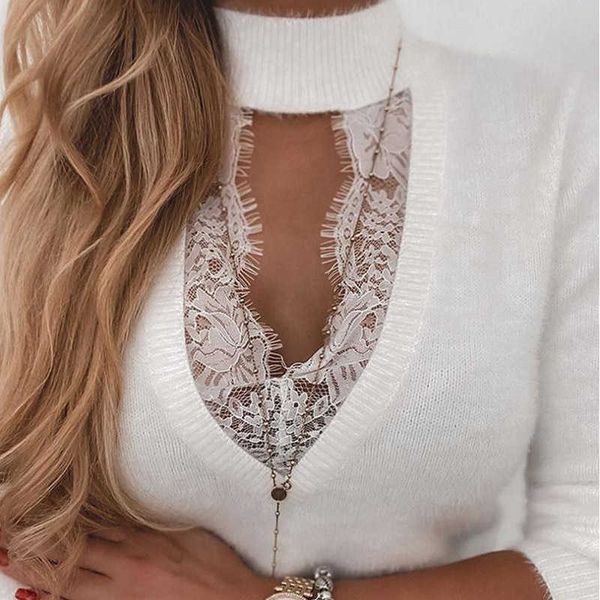 women's sweaters ladies lace hollow out knitted women elegant solid long sleeve pullover autumn halter v neck sweater jumper 3b84, White;black
women's sweaters ladies lace hollow out knitted women elegant solid long sleeve pullover autumn halter v neck sweater jumper 3b84, White;black