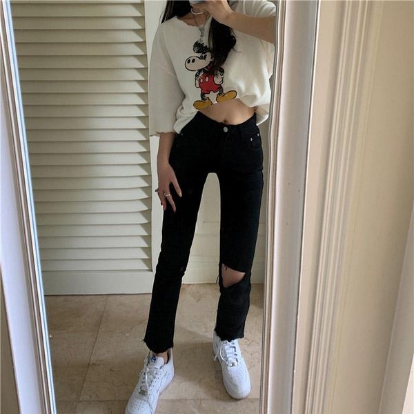 women's jeans black flare women holes ripped hollow out high waist zipper denim slim vintage tight pants korean, Blue
women's jeans black flare women holes ripped hollow out high waist zipper denim slim vintage tight pants korean, Blue