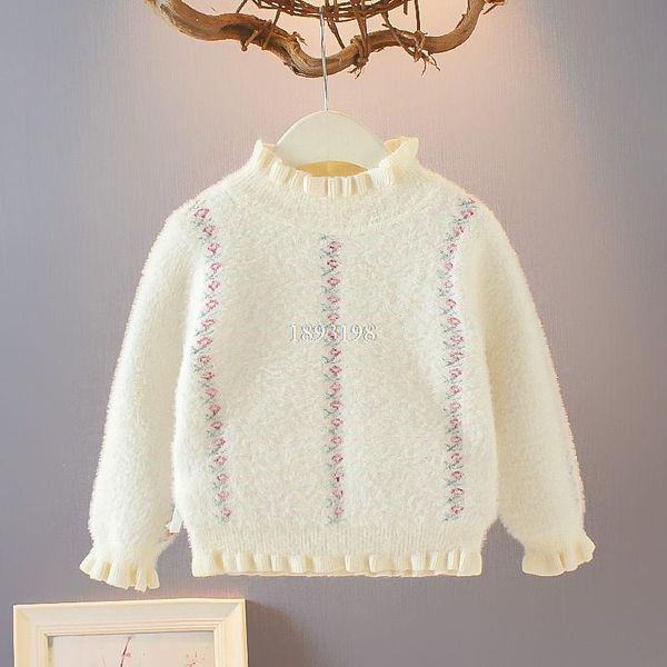 pullover girls' autumn mink velvet sweater baby children's knitted bottoming long-sleeved kids lace fashion flower, Blue
pullover girls' autumn mink velvet sweater baby children's knitted bottoming long-sleeved kids lace fashion flower, Blue