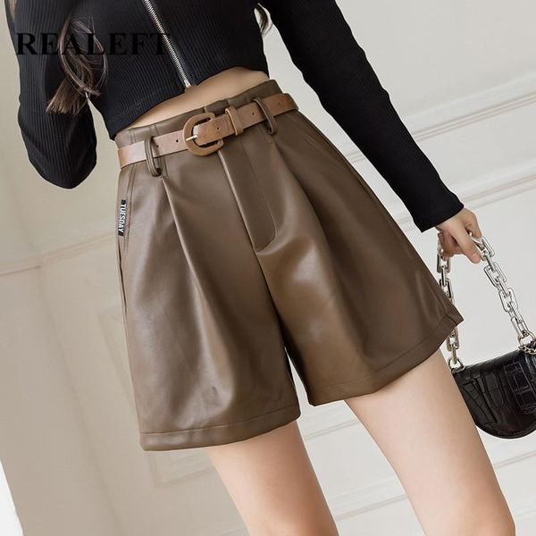 women's shorts realeft 2021 autumn winter pu leather vintage high waist pockets with belt casual wide legged ladies pants female, White;black
women's shorts realeft 2021 autumn winter pu leather vintage high waist pockets with belt casual wide legged ladies pants female, White;black