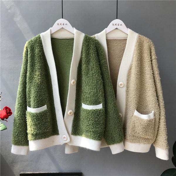 women's knits & tees sweater jacket 2021 autumn and winter lazy style hit color single-breasted loose knit cardigan, White
women's knits & tees sweater jacket 2021 autumn and winter lazy style hit color single-breasted loose knit cardigan, White