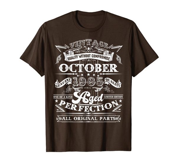 classic 34th birthday gift men women vintage october 1985 t-shirt, White;black 
classic 34th birthday gift men women vintage october 1985 t-shirt, White;black