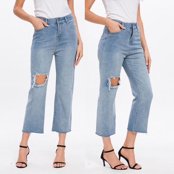 women's jeans 2021 fashion high waist casual loose destroyed hole denim pants vintage wide leg trousers l42, Blue
women's jeans 2021 fashion high waist casual loose destroyed hole denim pants vintage wide leg trousers l42, Blue