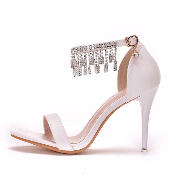 sandals white rhinestone luxury tassel chain lady shoes thin high heels peep toes buckle strap sandals weddding pumps, Black
sandals white rhinestone luxury tassel chain lady shoes thin high heels peep toes buckle strap sandals weddding pumps, Black