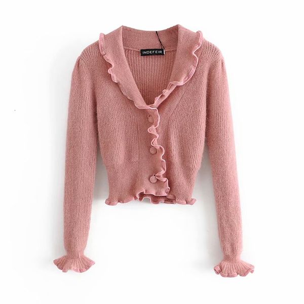 women's blouses & shirts elegant women ruffles pink shirt fashion ladies solid knitted jacket sweet female causal v-neck chic, White
