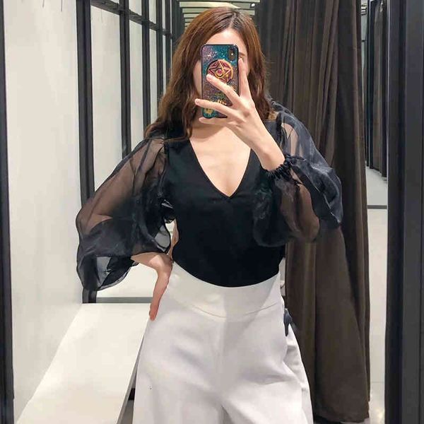 women's blouses & shirts za fashion black linen v-neck summer blouse chic mesh fluffy long sleeve casual street-wear femme v5, White 
women's blouses & shirts za fashion black linen v-neck summer blouse chic mesh fluffy long sleeve casual street-wear femme v5, White
