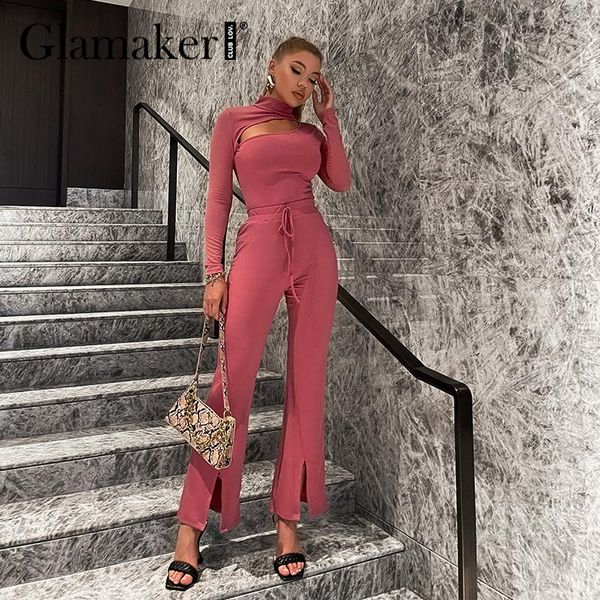 women's two piece pants glamaker casual tracksuits suit women hollow out cropped and split straight-leg autumn slim sportwear sets, White
women's two piece pants glamaker casual tracksuits suit women hollow out cropped and split straight-leg autumn slim sportwear sets, White