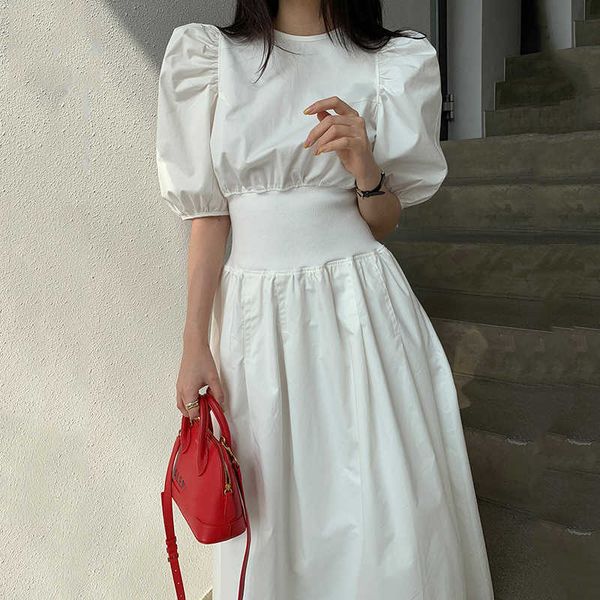 french style women dress summer chic slim waist hidden zipper closed puff sleeve dresses vintage a line black white elegant 210601, Black;gray
french style women dress summer chic slim waist hidden zipper closed puff sleeve dresses vintage a line black white elegant 210601, Black;gray