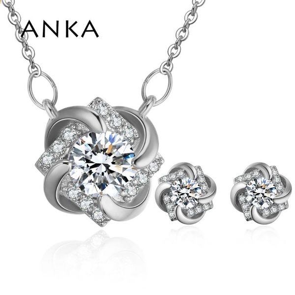 earrings & necklace anka flower cz jewelry set cut cubic zirconia stone gift for women #133439, Silver 
earrings & necklace anka flower cz jewelry set cut cubic zirconia stone gift for women #133439, Silver