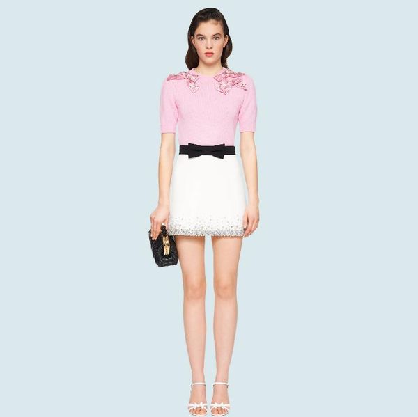 women's t-shirt heavy industry three-dimensional bow icing silk sweater, summer french fashion round neck pullover short sleeve, White
women's t-shirt heavy industry three-dimensional bow icing silk sweater, summer french fashion round neck pullover short sleeve, White