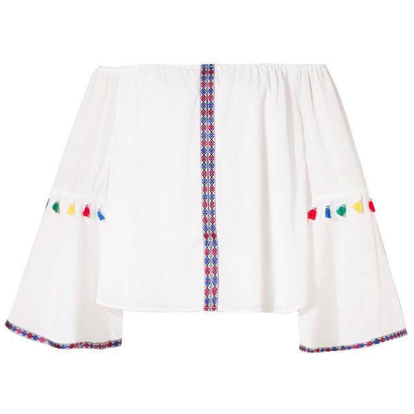 women white slash neck embroidery tassel flare sleeve shirt long loose bohemian chiffon blouse b0795 210514
women white slash neck embroidery tassel flare sleeve shirt long loose bohemian chiffon blouse b0795 210514