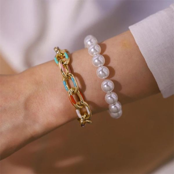 beaded, strands ghidbk 2pcs/set gold metal rainbow imitation pearl bangle double layer hollow chain bracelet for women girls party gift, Black
beaded, strands ghidbk 2pcs/set gold metal rainbow imitation pearl bangle double layer hollow chain bracelet for women girls party gift, Black