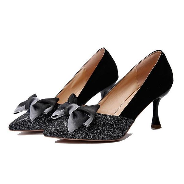 office lady shoes women pointed toe bowties pumps party sequined cloth boat ol ladies glitter high heels dress, Black
office lady shoes women pointed toe bowties pumps party sequined cloth boat ol ladies glitter high heels dress, Black