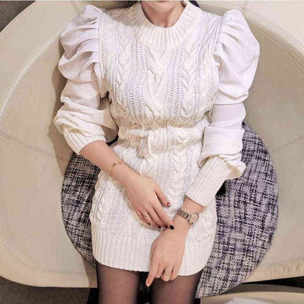 zawfl elegant puff sleeve women dress fashion white knit patchwork party dress lady office style autumn winter dress y1204, Black;gray
zawfl elegant puff sleeve women dress fashion white knit patchwork party dress lady office style autumn winter dress y1204, Black;gray