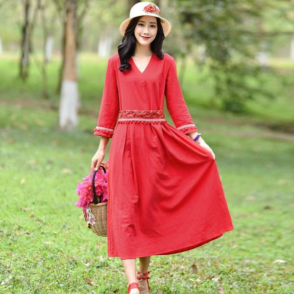 casual dresses women's dress party girl's summer season national style v-neck solid clothing lady a-line mid-calf houthion, Black;gray
casual dresses women's dress party girl's summer season national style v-neck solid clothing lady a-line mid-calf houthion, Black;gray