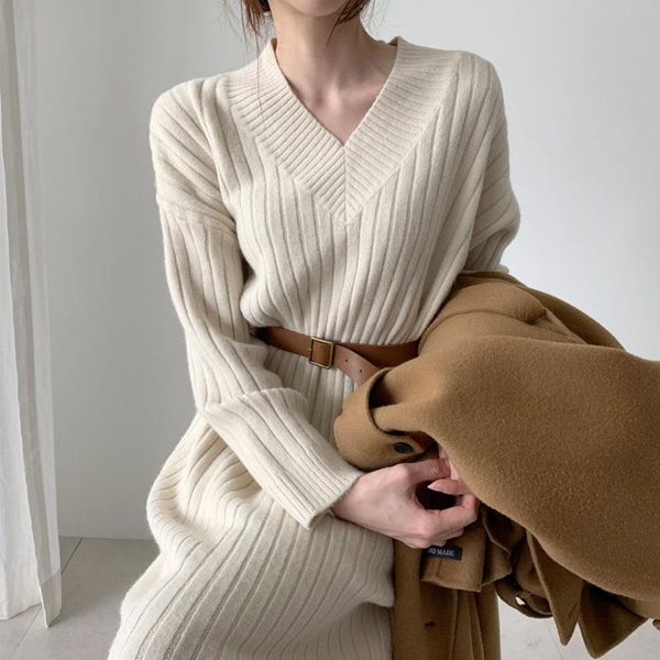 casual dresses korean autumn winter sweater dress women v-neck loose long sleeve midi knit woman solid straight, Black;gray
casual dresses korean autumn winter sweater dress women v-neck loose long sleeve midi knit woman solid straight, Black;gray