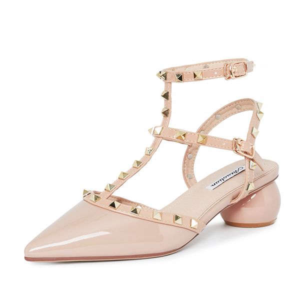 nude pointed rivet patern leather round heels ankle warp strap spring summer party wedding sandals singel high heels shoes, Black
nude pointed rivet patern leather round heels ankle warp strap spring summer party wedding sandals singel high heels shoes, Black