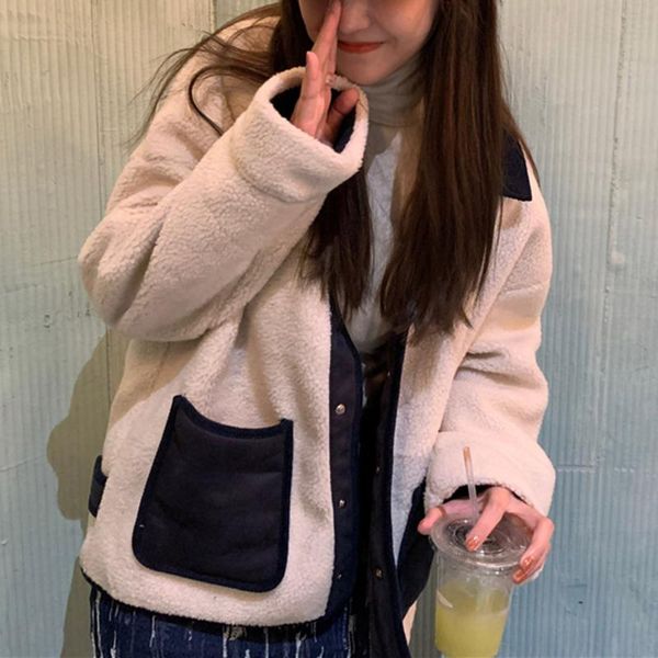 women's jackets japan style korean fashion jacket simple winter loose contrast pocket retro lambswool lapel long sleeve coat, Black;brown
women's jackets japan style korean fashion jacket simple winter loose contrast pocket retro lambswool lapel long sleeve coat, Black;brown