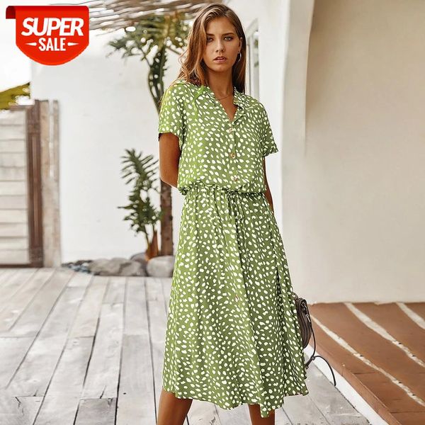 2021 new summer women's elegant short sleeve polka dot print dress shirt collar button lace up temperament ladies long dress #fl6u, White;black
2021 new summer women's elegant short sleeve polka dot print dress shirt collar button lace up temperament ladies long dress #fl6u, White;black