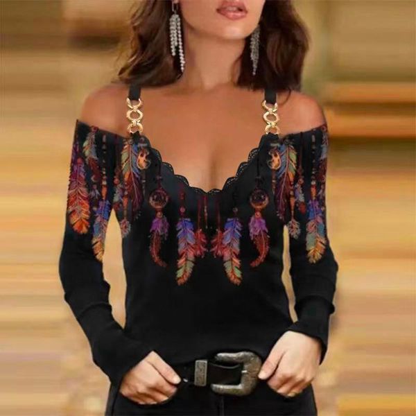 women's blouses & shirts off shoulder women blouse long sleeve v neck vintage elegant female metal strap blusas 40#, White
women's blouses & shirts off shoulder women blouse long sleeve v neck vintage elegant female metal strap blusas 40#, White
