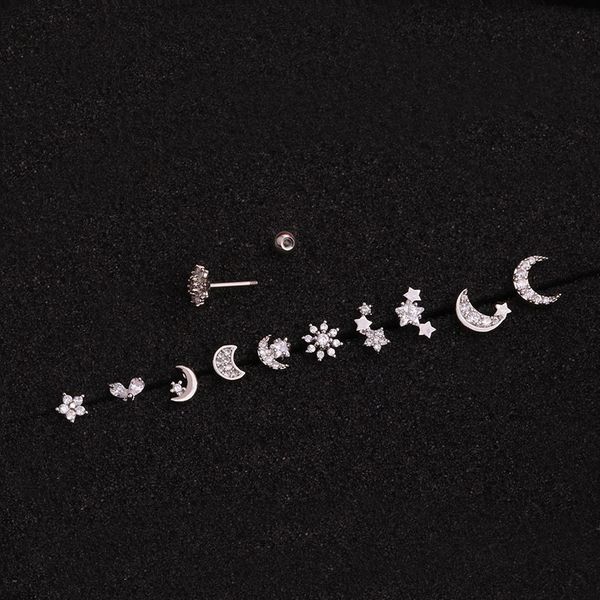 1pc stainless steel mini cartilage earring silver color tunnels shiny zircon flower star moon charm stud earring statement ear jewelry
1pc stainless steel mini cartilage earring silver color tunnels shiny zircon flower star moon charm stud earring statement ear jewelry