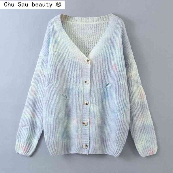 autumn korean sweet loose mid-length v-neck gradient color tie dye long-sleeved knitted cardigan sweater coat women 210508, White
autumn korean sweet loose mid-length v-neck gradient color tie dye long-sleeved knitted cardigan sweater coat women 210508, White