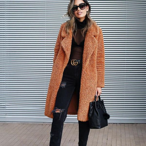 women's fur & faux casual warm women coat nice autumn and winter fashion lapel fluffy shaggy long sleeve teddy, Black
women's fur & faux casual warm women coat nice autumn and winter fashion lapel fluffy shaggy long sleeve teddy, Black