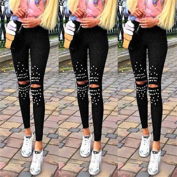 casual chic leggings knee hole trendy stretch cut holes beads decoration lady pants skinny high waist 210925, Black
casual chic leggings knee hole trendy stretch cut holes beads decoration lady pants skinny high waist 210925, Black
