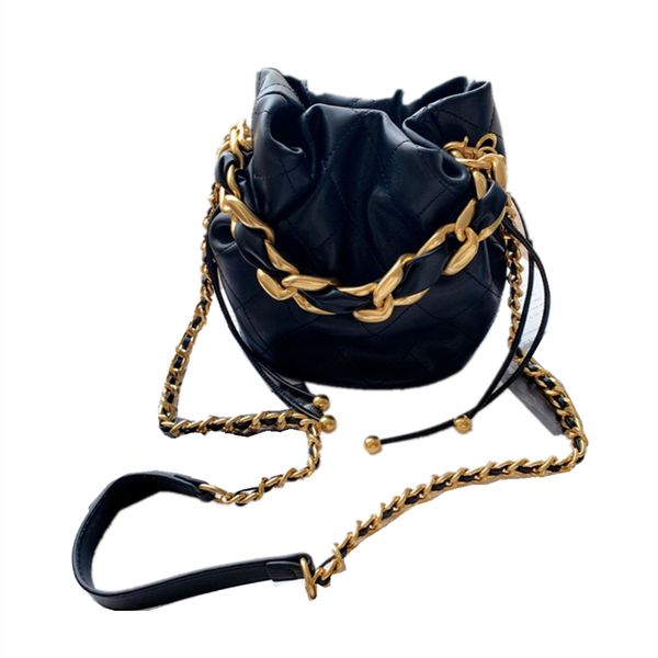 women summer bucket bag messenger leather thick chain golden ball lingge