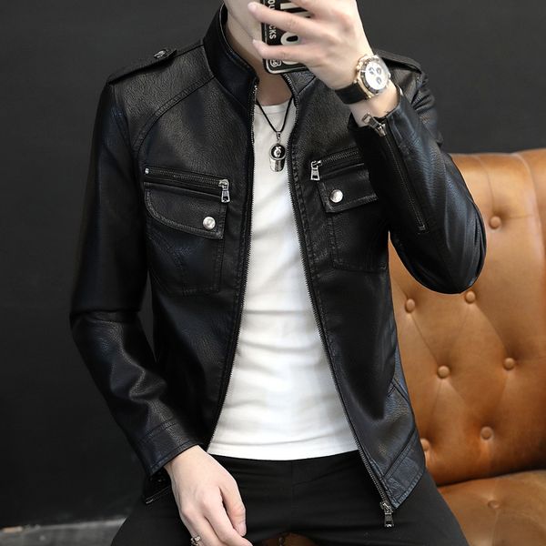 men's leather & faux motorcycle jacket, artificial leather casual, embroidery, zipper autumn and winter, 2021, Black
men's leather & faux motorcycle jacket, artificial leather casual, embroidery, zipper autumn and winter, 2021, Black