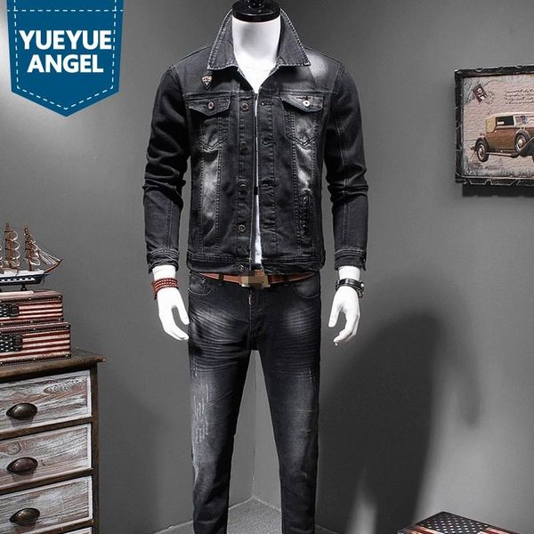 men's tracksuits mens denim two piece outfits fashion slim fit elastic black single breasted jeans jacket full length pencil pants plus, Gray
men's tracksuits mens denim two piece outfits fashion slim fit elastic black single breasted jeans jacket full length pencil pants plus, Gray