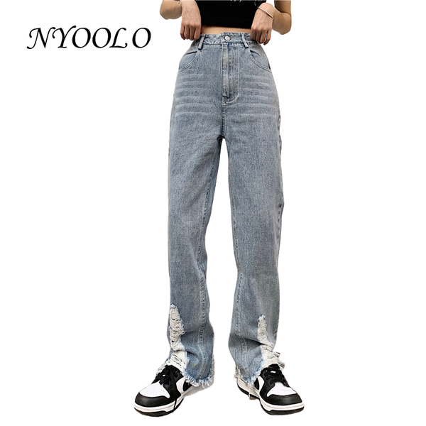 women's jeans nyoolo casual streetwear bleached ripped destroyed hole high waist washed women vintage boyfriend straight denim pants, Blue
women's jeans nyoolo casual streetwear bleached ripped destroyed hole high waist washed women vintage boyfriend straight denim pants, Blue