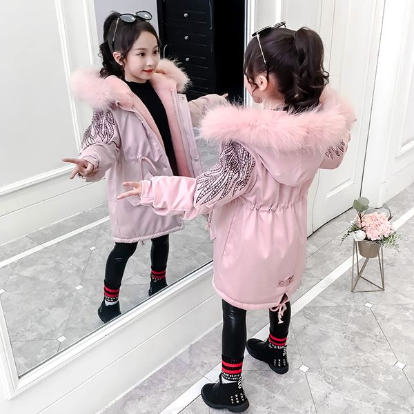 upscale baby girls clothes winter cotton coats embroidered wings sleeves keep warm plush fur inside dcord girl hooded jackets, White 
upscale baby girls clothes winter cotton coats embroidered wings sleeves keep warm plush fur inside dcord girl hooded jackets, White