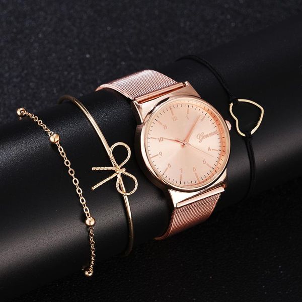 wristwatches fashion 4pcs set women bracelet watch simple dress rose gold ladies wrist luxury female quartz clock gifts, Slivery;brown
wristwatches fashion 4pcs set women bracelet watch simple dress rose gold ladies wrist luxury female quartz clock gifts, Slivery;brown