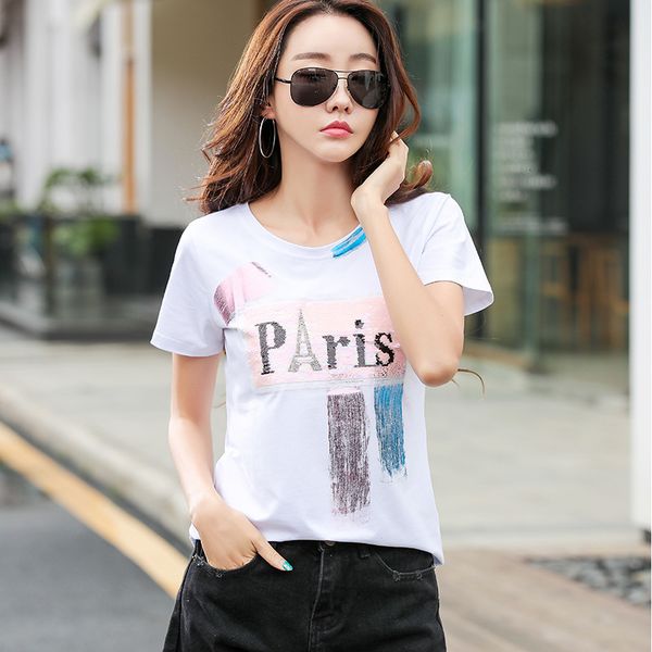 women's t-shirt poleras mujer de moda cotton letter print sequins t women summer womens korean clothes tee femme s0ve, White
women's t-shirt poleras mujer de moda cotton letter print sequins t women summer womens korean clothes tee femme s0ve, White
