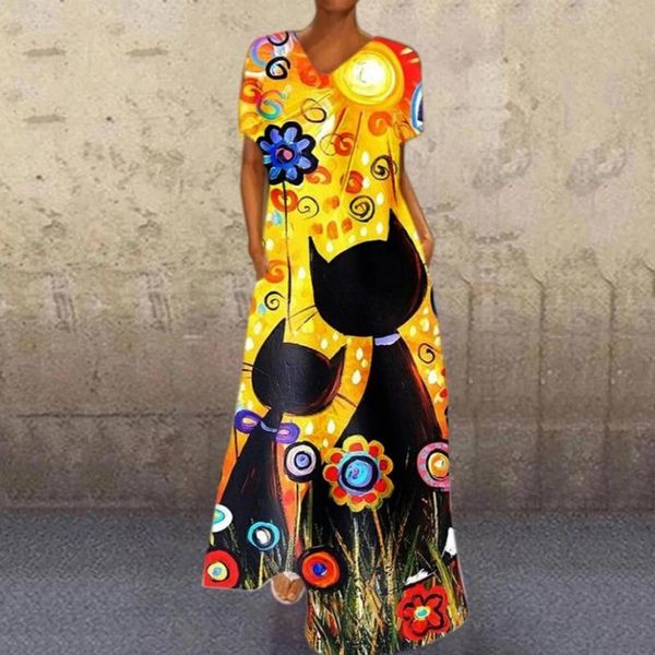 casual dresses plus size fashion women print daily short sleeve flower and cat o neck dress vestidos clothing, Black;gray
casual dresses plus size fashion women print daily short sleeve flower and cat o neck dress vestidos clothing, Black;gray