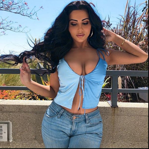 blue crop sleeveless women tank lace up front tie tees soft stain shirt club fashion wear, White
blue crop sleeveless women tank lace up front tie tees soft stain shirt club fashion wear, White