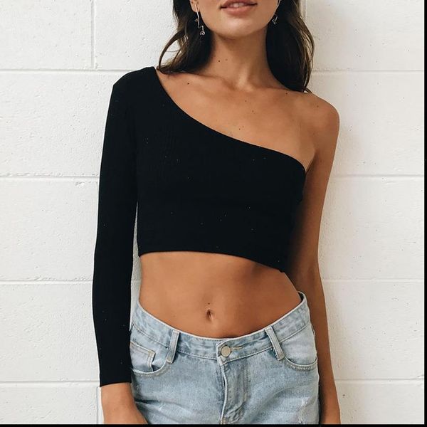 women camis one shoulder t shirt knitted cotton spring clothes casual tshirt crop off the for, White
women camis one shoulder t shirt knitted cotton spring clothes casual tshirt crop off the for, White