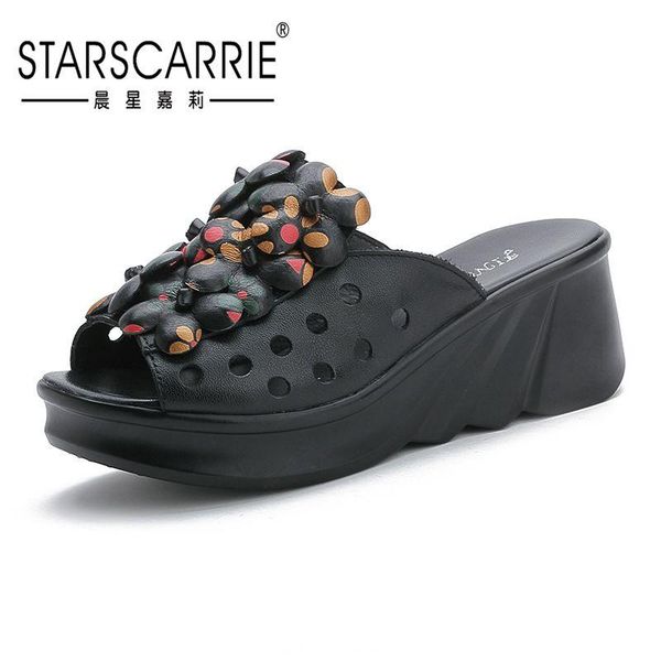 ethnic style slippers flower lady sandals thick soled waterproof platform retro high heel leather slope heel hollow out sandal, Black
ethnic style slippers flower lady sandals thick soled waterproof platform retro high heel leather slope heel hollow out sandal, Black