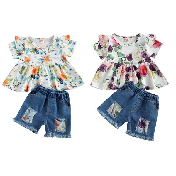 born kids baby girl 2pcs sets floral ruffle clothes short sleeve t shirt and denim shorts outfit set summer clothing, White
born kids baby girl 2pcs sets floral ruffle clothes short sleeve t shirt and denim shorts outfit set summer clothing, White