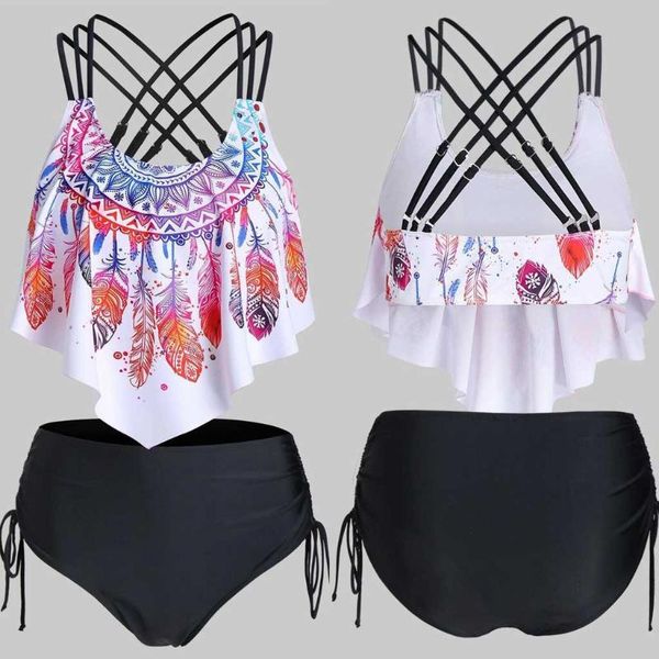 women's swimwear women feather print bikini swimming set push-up overlay flounce crisscross tankini high waist swimsuit mujer #36, White;black
women's swimwear women feather print bikini swimming set push-up overlay flounce crisscross tankini high waist swimsuit mujer #36, White;black
