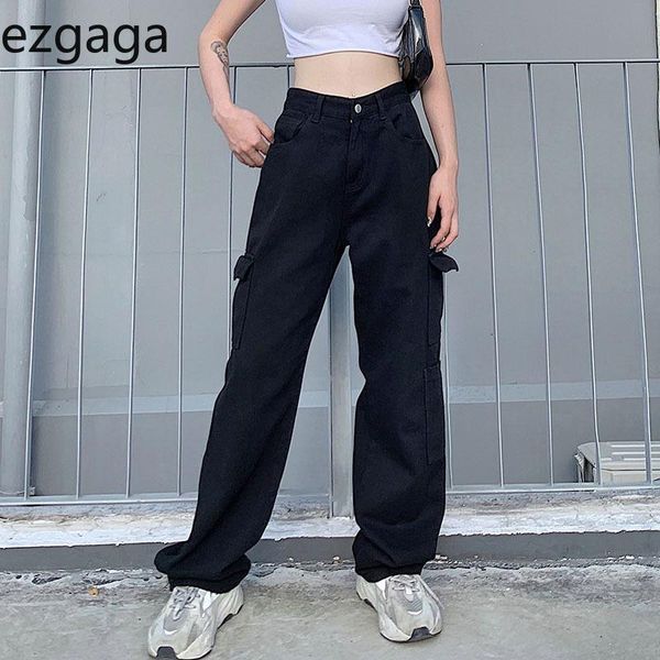 women's pants & capris ezgaga full length high waist pocket button zipper lady denim trouser loose solid straight wild leg casual stree, Black;white
women's pants & capris ezgaga full length high waist pocket button zipper lady denim trouser loose solid straight wild leg casual stree, Black;white