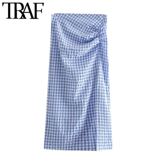 traf women chic fashion pleated check midi skirt vintage high waist back zipper vents hem female skirts mujer 210708, Black
traf women chic fashion pleated check midi skirt vintage high waist back zipper vents hem female skirts mujer 210708, Black