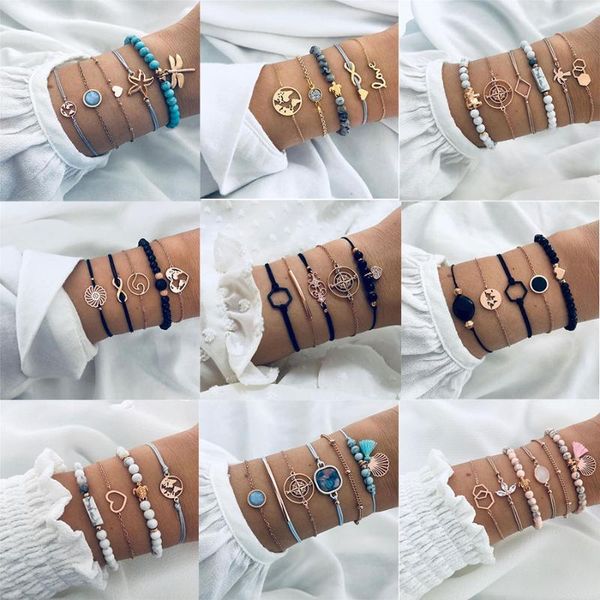link, chain 23 style bohemian star shell moon map compass bracelet set for women alloy geometry beaded multilayer bangles party jewelry, Black
link, chain 23 style bohemian star shell moon map compass bracelet set for women alloy geometry beaded multilayer bangles party jewelry, Black