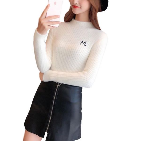 women's sweaters 2021 autumn and winter imitation mink velvet sweater pullover thick half high neck knitted bottoming shirt tide c431, White;black
women's sweaters 2021 autumn and winter imitation mink velvet sweater pullover thick half high neck knitted bottoming shirt tide c431, White;black