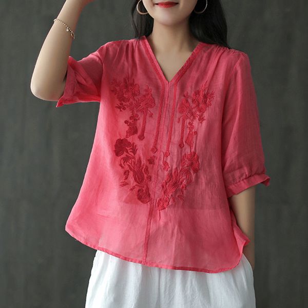 johnature summer fashion retro embroidery v-neck half sleeve all-match 6 color shirt loose comfortable women shirt 210521, White
johnature summer fashion retro embroidery v-neck half sleeve all-match 6 color shirt loose comfortable women shirt 210521, White