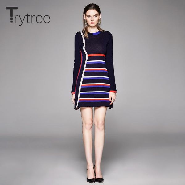 casual dresses trytree 2021 autumn winter woman dress o-neck stripe knitting fashion elegant slim fit mini office lady navy color, Black;gray
casual dresses trytree 2021 autumn winter woman dress o-neck stripe knitting fashion elegant slim fit mini office lady navy color, Black;gray