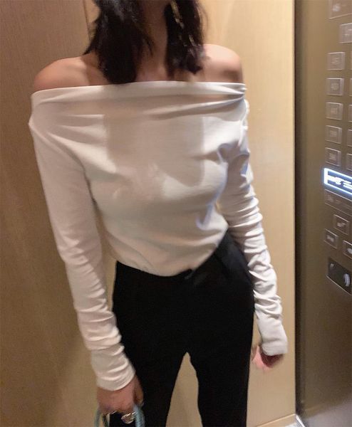 women's polos t4305 slant shoulder one-word neckline extrusion 2021 summer korean edition long sleeve t-shirt with leaka, White
women's polos t4305 slant shoulder one-word neckline extrusion 2021 summer korean edition long sleeve t-shirt with leaka, White